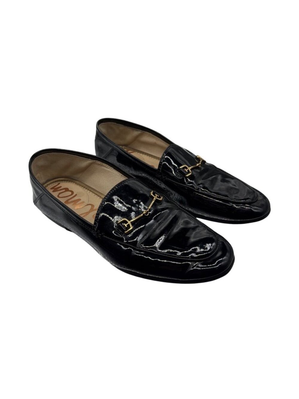 Sam Edelman Black Patent Leather Loafers Gold Bit Detail Womens Shoes Size 7.5
